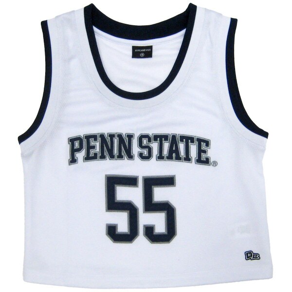 women's white cropped basketball jersey with Penn State and #55